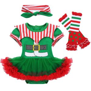 Pasgeboren Romper Jurk Eerste Kerst Baby Kleding Meisjes Kerst Elf Outfit Xmas Jurken Baby Kleding 3pcs Set