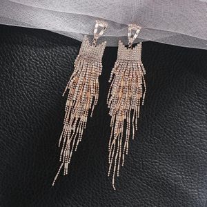 Shiny Volledige Rhinestone Oorbellen Voor Vrouwen Lange Ketting Kwastje Crystal Dangle Earring Bruiloften Mode-sieraden E712