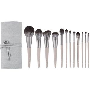 12 Stks/set Grey Up Kwasten Powder Blush Foundation Markeerstift Oogschaduw Make Up Brush Kit Smudge Vouw Wenkbrauw Borstel