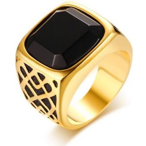 Mannen Vierkante Zwarte Carneool Halfedelsteen Signet Ring In Gold Tone Roestvrij Staal Voor Mannelijke Sieraden Anillos Accessoires