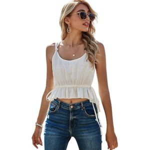 Vrouwen Casual Trekkoord Slanke Cami Vest Zomer Party Clubwear Mouwloze Strap Crop Tops