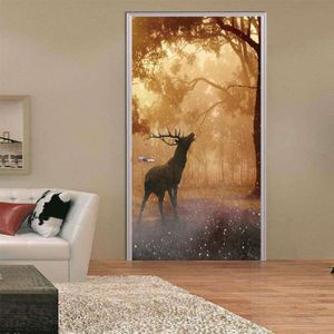 Herten In Woods Deur Stickers Waterdicht Woonkamer Slaapkamer Deur Verwijderbare Behang Zelfklevende Muur Decals Bestelling