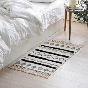 Retro Bohemian Tapijt Katoen Linnen Tassel Home Weave Tapijten Welkom Voet Pad Slaapkamer Studeerkamer Vloerkleden Gebed Matras