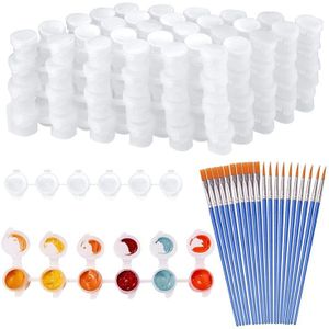 PPYY-20 Strips 120 Potten Lege Verf Strips En 20 Stuks Penselen, Verf Cup Clear Plastic Opslag Containers,3Ml/0.17Oz