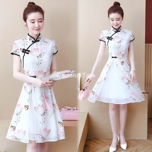 2022 Chinese Jurk Traditionele Gedrukt Jurk Qipao Dames Avondjurken Vintage Cheongsam Vrouwen Bruid Chiffon Cheongsam Jurk