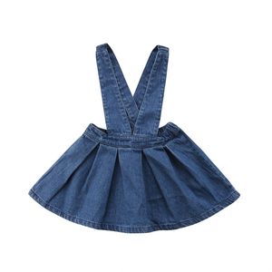 Peuter Kids Baby Meisjes Mooie Mode Jurk Overalls Jurk Blauw Solid Elastische Taille Knielange Jurk Outfit 6M-5Y