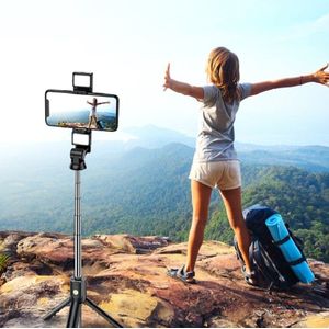 Draagbare Bluetooth Selfie Stok Statief Uitschuifbare Handheld Telefoon Houder Stand Monopod Voor Android Ios + Dual Vullen Licht