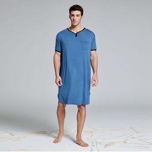 Mannen Slaap Gewaden Pyjama Korte Mouwen Effen Pyjama Zakken Gezellige Katoenen Vintage Homewear Nachtjapon Heren Badjassen Mannen Kleding