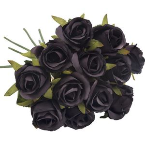 12 Stengels Rose Boeket Kleine Bos Bruid Boquet Kunstmatige Blauwe Rozen Black Rose Bloemen