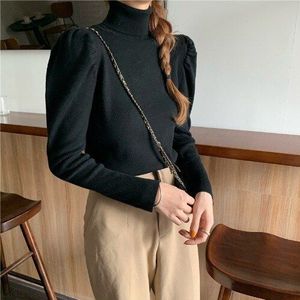 Nomikuma Herfst Winter Coltrui Trui Truien Koreaanse Puff Lange Mouwen Vrouwen Gebreide Tops Slanke Baisc Pull Femme 6D078