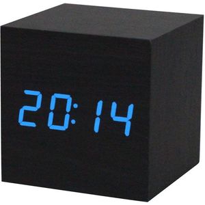 Akoestische Controle Alarm Hout Kubus Klok Led Kalender Creatieve Display Slaapkamer Student Tafel Horloge