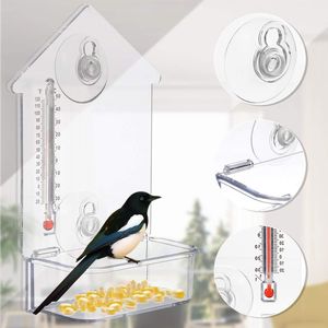 Praktische Acryl Transparant Vogel Eekhoorn Feeder Lade Birdhouse Venster Zuignap Gereedschap Eenvoudig Te Installeren Met Thermometer