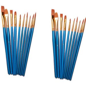 10 Stks/set Nylon Haar Olie Verf Borstel Platte Borstel Blauw/Zwart/Paars Acryl Diy Tekening Pen Voor Kunstenaars schilders Beginners