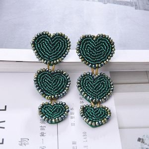 Ztech 8 Kleuren Kralen Grote Hart Hanger Lange Oorbellen Voor Vrouw Party Bohemen Accessoires Dangle Oorbellen Verklaring Sieraden