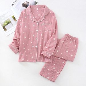 Liefhebbers Pyjama Set Comfort Katoen Star Print Nachtkleding Voor Mannen En Vrouwen Koppels Lente En Herfst Volledige Mouw Homewear
