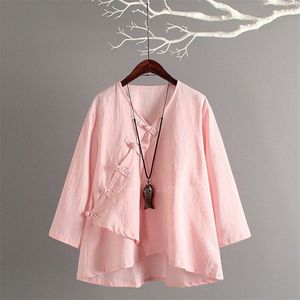 Traditionele Chinese Vrouwen Tops Retro Casual Solid Linnen Thee Set Ademend Tai Chi Hanfu Volledige Mouw Gesp Tops Broek