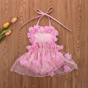 Pasgeboren Baby Baby Meisje Kleding Bloemen Jurk Kant Mouwloze Romper Jumpsuit Kleding 0-3 Jaar