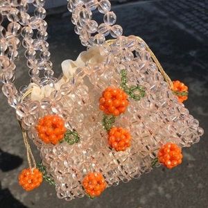 Retro Oranje Kralen Tas Clear Crystal Jelly Clutch Bag Meisje Kralen Geweven Handtas Voor Vrouw 2022 Handgemaakte Tassen Luxe