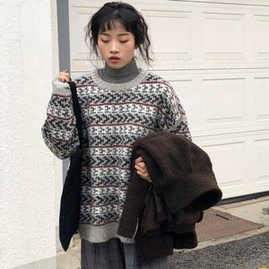 3 kleuren lente en herfst vintage stijl losse o hals gebreide truien womens truien en pullovers (C8532)
