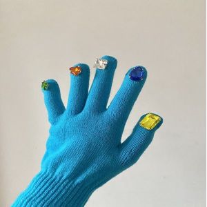 Huanzhi 2022 Koreaanse Ins Willekeurige Kleur Steentjes Handschoenen Breien Vinger Nail Handschoenen Voor Vrouwen Y2K Winter Mode-sieraden
