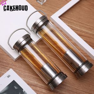 Double-Layer Hoge Borosilicaatglas Water Fles Infusie Filter Pu'er Thee Cup Auto Outdoor Creatieve Glas Water Fles