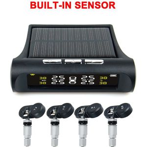 Bandenspanningscontrolesysteem Tpms Zonne-energie Digital Lcd Display Auto Alarmsysteem Met 4 Externe Sensoren