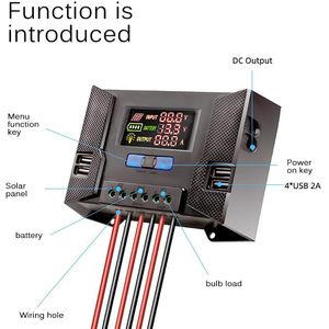 Tioodre 50A Multifunctionele Solar Controller 12V/24V Fotovoltaïsche Systeem Power Generatie Auto Accessoire Vier Usb Poorten Opladen