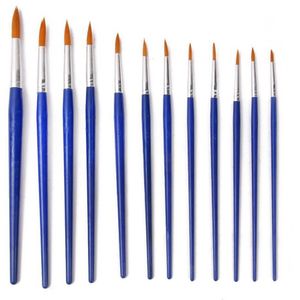 12pcs Wooden Artist Pointed Brush Set for Oil Paint Acrylic Paint (Blue)