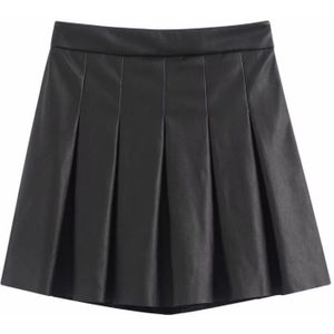 Vrouwen Leisure Front Geplooide Pu Lederen Mini Rok Faldas Mujer Dames Casual Slim Side Rits Korte Rokken QUN534