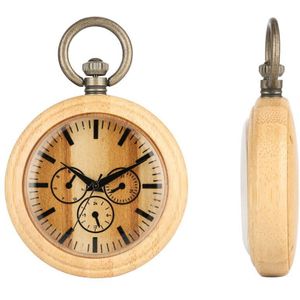 Vintage Decoratie Chronograph Dial Bamboe Hout Zakhorloge Brons Fob Pocket Chain