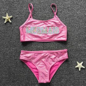 Baby Meisje Badpak Kinderen Pailletten Brief Geborduurde Baby Meisje Bikini Set Mermaid Tweedelige Kinderen Badmode Meisjes Badpak