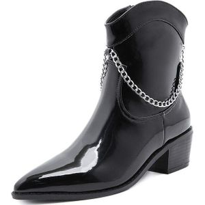 Gdgydh Modeketen Vrouwen Knight Laarzen Lente Herfst Zwart Lakleer Laarzen Vrouwen Puntschoen Noble Gothic Schoenen