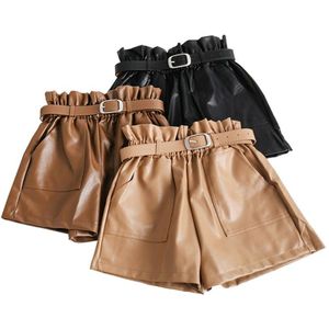 Hoge Taille Elasticiteit PU Lederen Shorts Vrouwen Cool Punk Sjerpen Korte Broek Ademend Mode Losse Elastische Taille Shorts