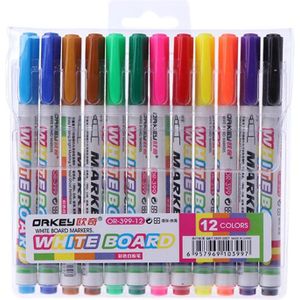 12 Kleuren Whiteboard Marker Niet Giftig Droge Gum Mark Teken Fine Nib Set Supply