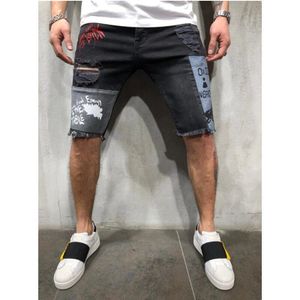 Wepbel Zomer Mannen Ripped Stretch Hip Hop Korte Jeans Mannelijke Mode Casual Slim Fit Elastische Patchwork Gebroken Gat Denim shorts