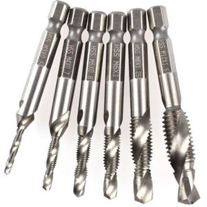 Fixmee 6 Stk/set Hand Tap Hex Shank Hss Schroef Spiraal Punt Draad Metrische Plug Boren Tikken M3 M4 m5 M6 M8 M10 Handgereedschap
