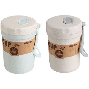 2 Stuks Tarwe Stro Ontbijt Drinken Pap Cup Draagbare Ademend Verzegelde Soepblikken Te Werken Soep Cup Lunchbox microwav