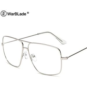 WarBLade Mannen Sunglass Retro Gold Metalen Frame Zonnebril Clear Lens Bril Plein Vintage Bijziendheid Zonnebril