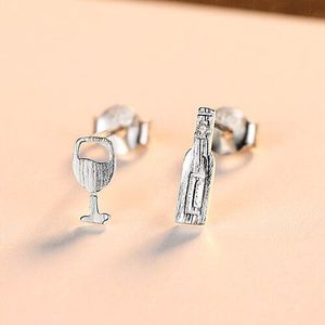 CZCITY Leuke Wijn Fles-vormige Stud Oorbellen voor Vrouwen Party Cartoon Meisjes Oorbellen 925 Zilveren Fijne sieraden