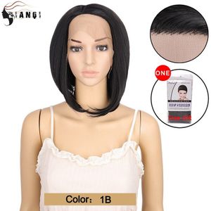 Dianqi 11 ""Bob Korte Pruik Synthetische Kant Deel Lace Front Pruik Rechte Bob Met Staart Krullen Kort Haar Zwart gouden Pruik Voor Vrouwen