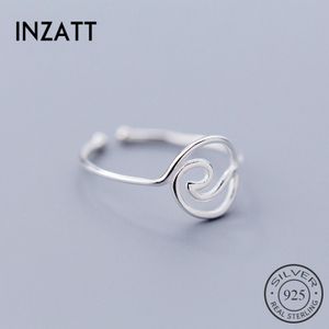 INZATT Echt 925 Sterling Zilveren Geometrische Hollow Ronde Wave opening Ring Voor Mode Vrouwen Party Fijne Sieraden Punk