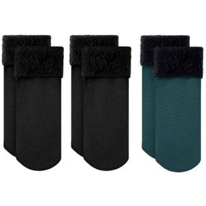 3 Pairs Winter Warm Vrouwen Sokken Effen Kleur Dikker Thermische Sokken Zachte Plus Fluwelen Sokken Casual Sneeuw Sokken Thuis Vloer zwarte Sok