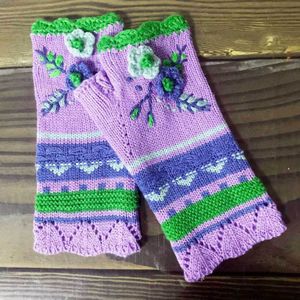Vrouwen Warm Breien Hand Haak Jacquard Gebreide Half-Vinger Winter Handschoenen Wanten Handgemaakte Bloem Borduren Handschoenen