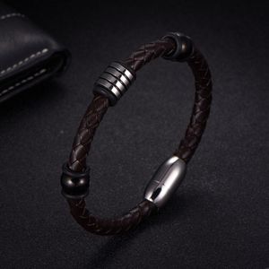 NAIQUBE Mannen Lederen Armband Rvs Classic Trendy Wrap Armbanden Armbanden Voor Mannen Mode-sieraden