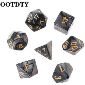 Ootdty 7Pcs Polyhedrale Dobbelstenen Gold Nummers Voor Dragon Pathfinder D20 D12 2xD10 D8 D6 D4 Polyhedral Game Dices