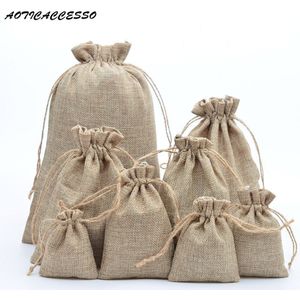 Hessische Jute Jute Trekkoord Zak Voor Kerst Wedding Party Arts Ambachten Projecten Presenteert Snack koffieboon Sieraden Bags