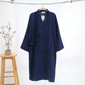 Casual Mannen Effen Pyjama Robes Losse Katoen Nachtkleding Homewear Mannelijke Nachtjapon Japanse Stijl Kimono Badjas Gown