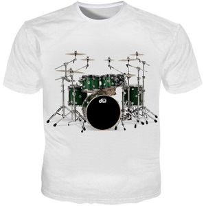 Kyku Mannen T Shirts 3D Drum Gedrukt Top Tees Zomer Korte Mouw Wit T Shirts Mode Mannelijke Muziek Stijl t-shirts