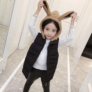 Winter Herfst 4-12Y Vest Voor Kinderen Mouwloze Kinderkleding Dikker Warme Lange Hooded Katoen Cartoon Konijn Vest Voor Meisjes