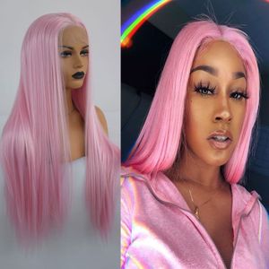 Bomshell Roze Straight 13*3 Synthetische Lace Front Pruik Niet-Lijm Hittebestendige Vezel Pruik Geschikt Voor vrouwen Cosplay